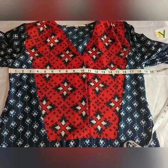 Collective Concepts Women Blue/ Red  3/4 Sleeves V Neck Casual Dress Size Small - Picture 9 of 11
